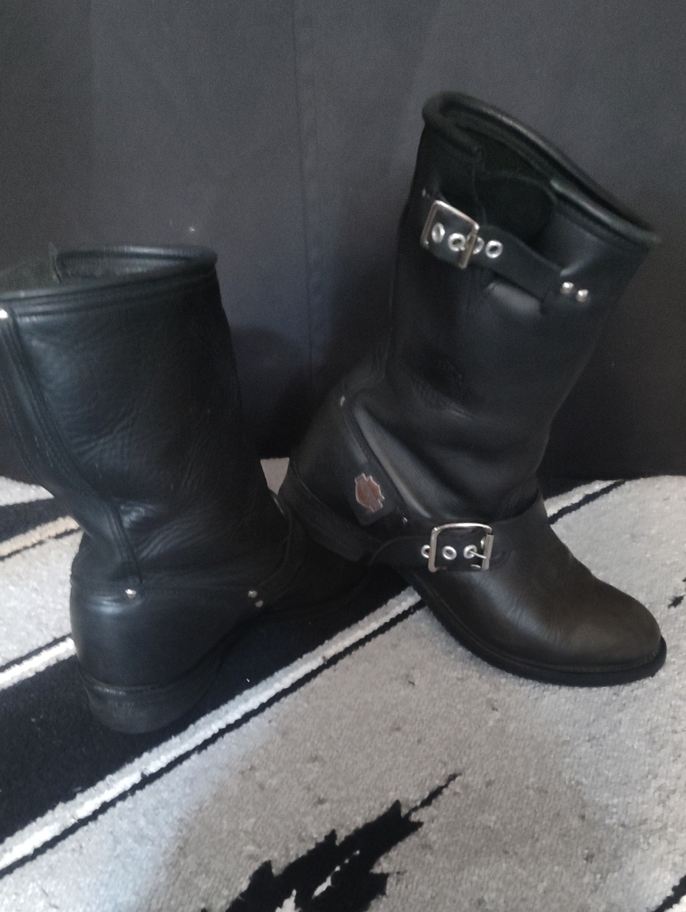 Harley-Davidson Black Leather Riding Engineer Boots with Buckle Accent